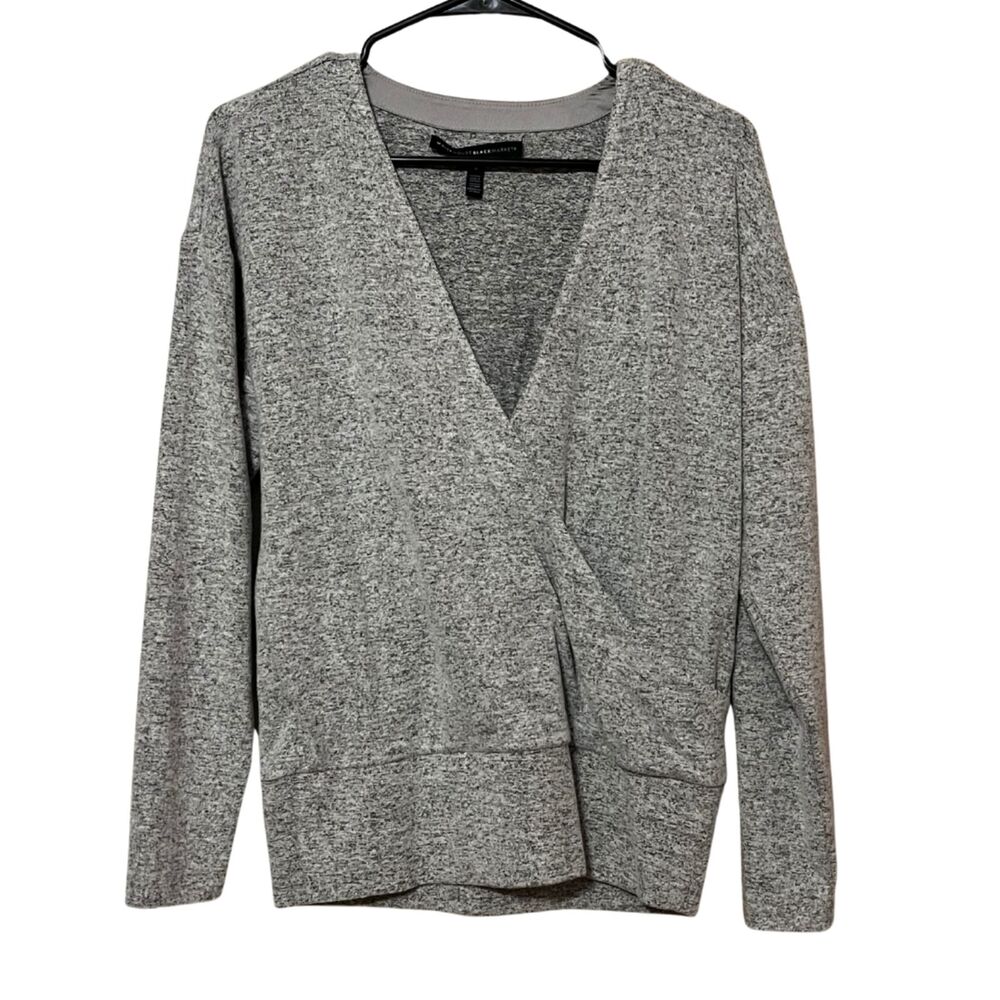 WHITE HOUSE BLACK MARKET FAUX WRAP GRAY SWEATER SIZE SMALL